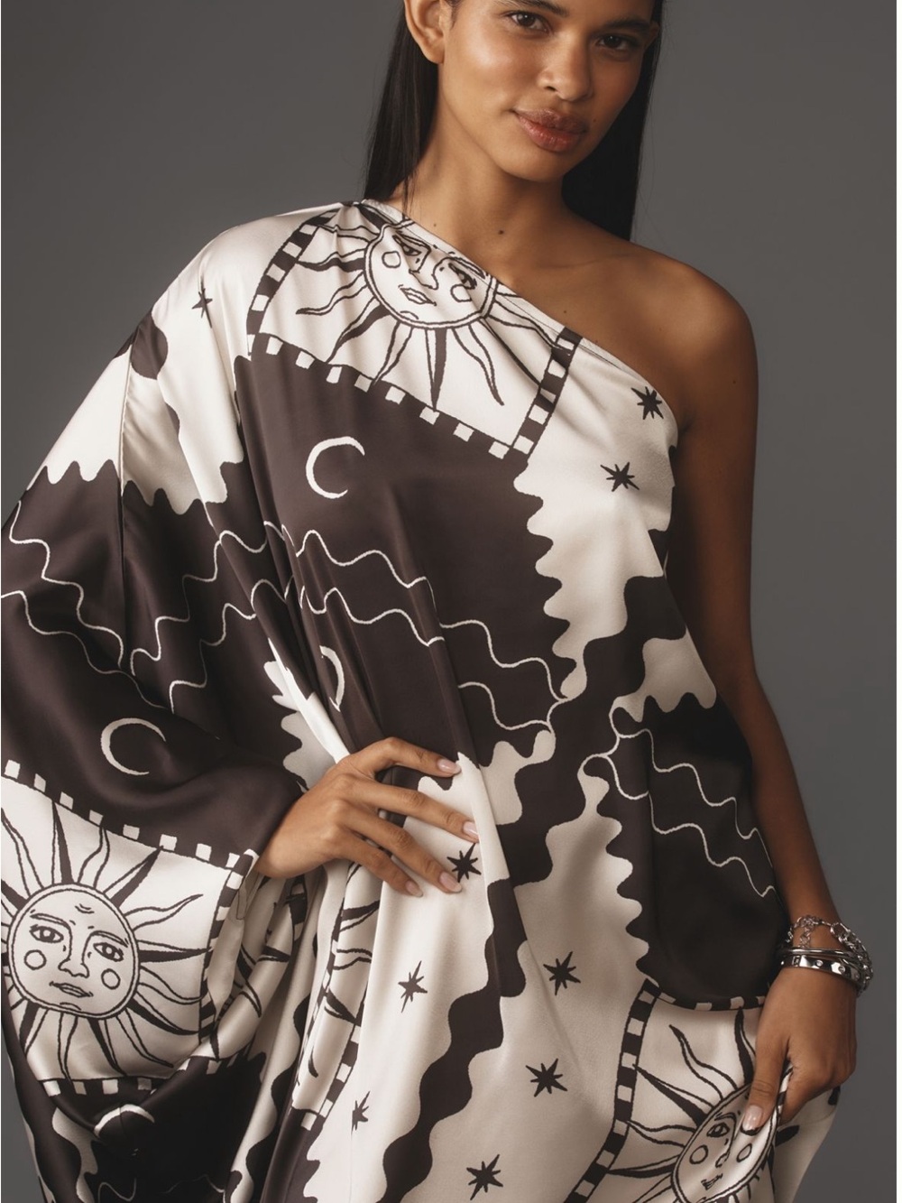 Tigre Indigo Silky One-Shoulder Kaftan